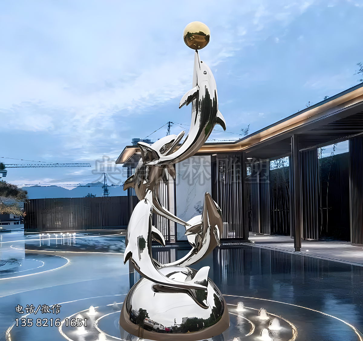 鏡面魚(yú)躍海豚景觀雕塑