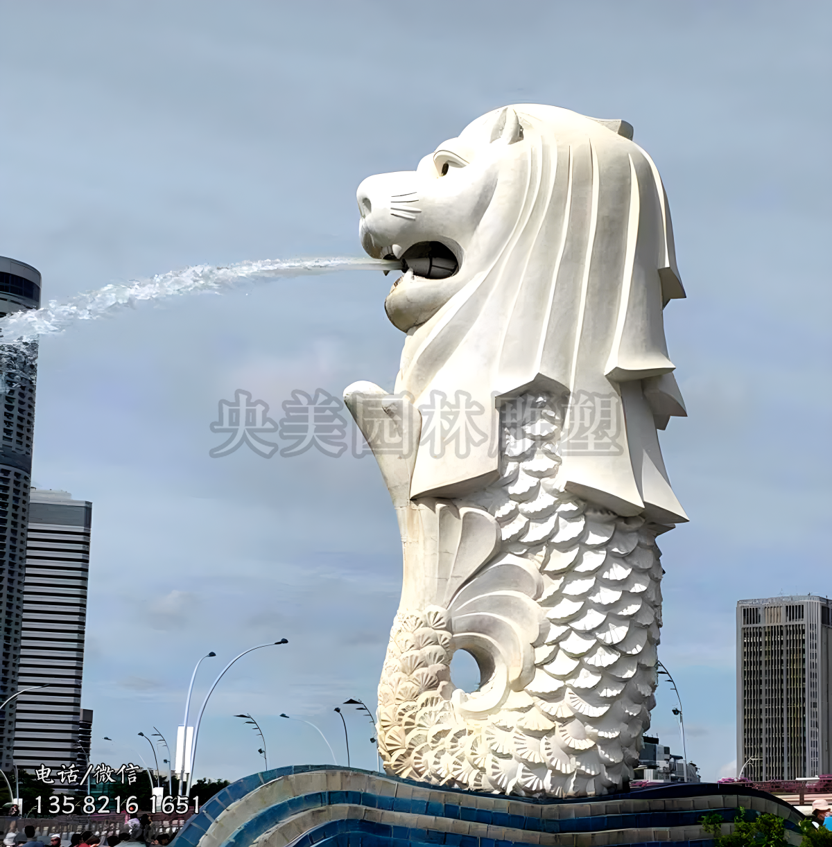 噴水魚(yú)尾獅漢白玉石雕