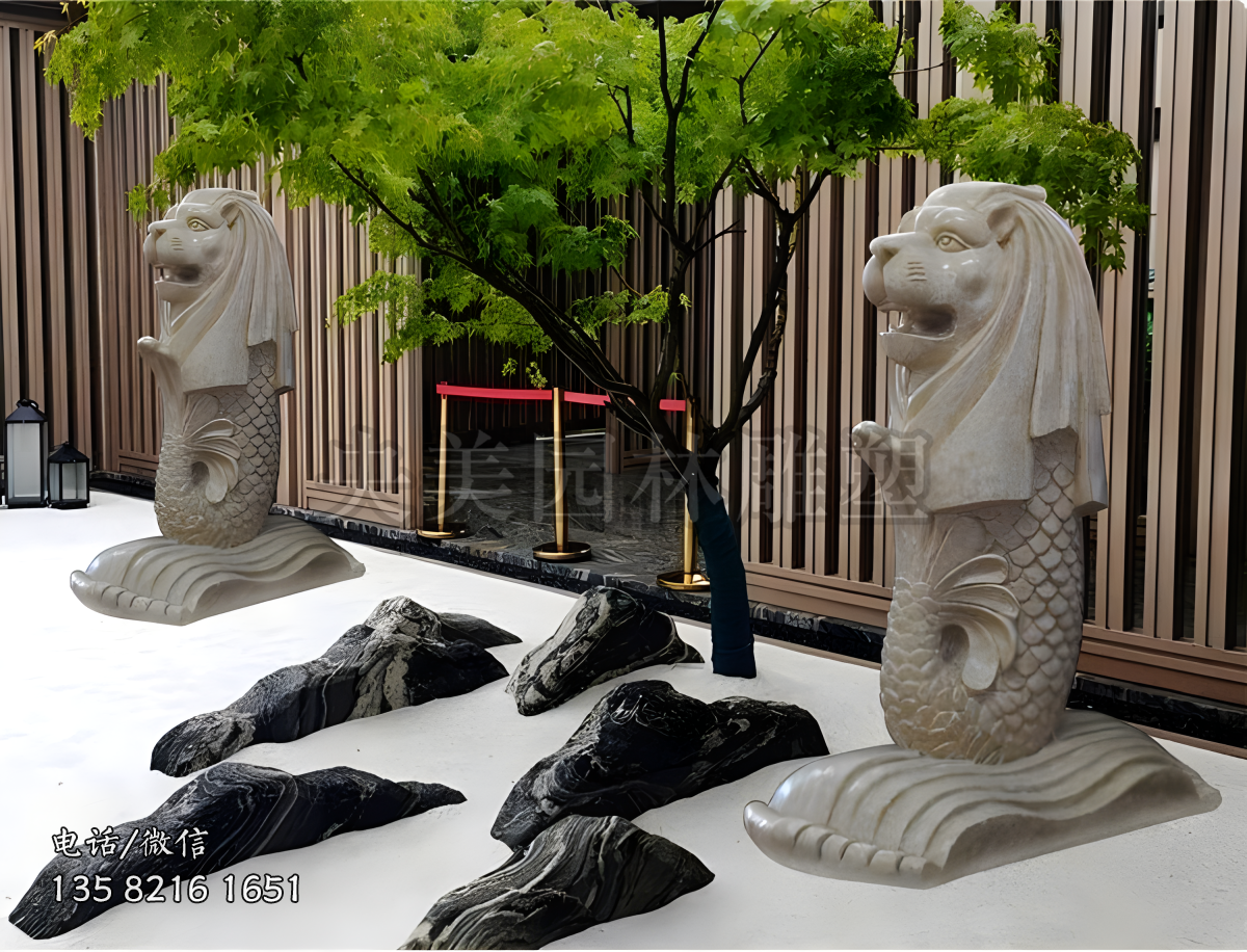 花崗巖魚(yú)尾獅雕塑擺件