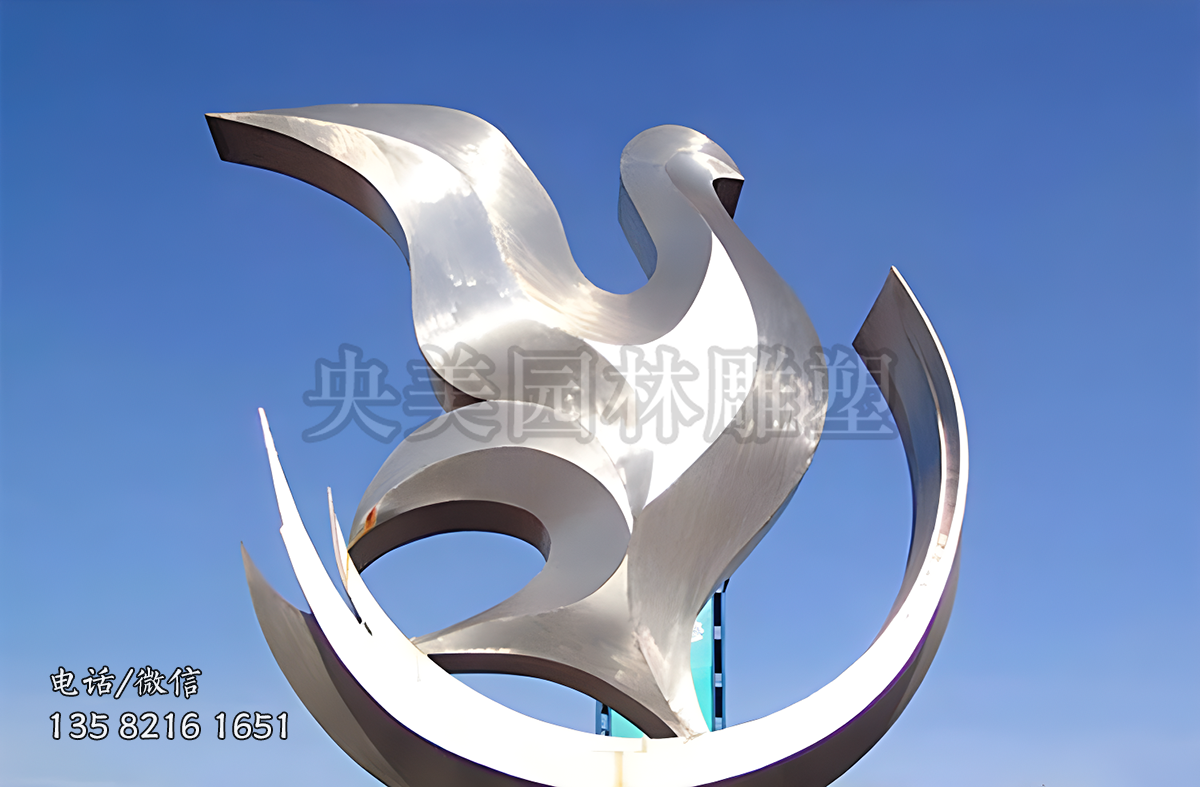 鏡面不銹鋼抽象鴿子雕塑