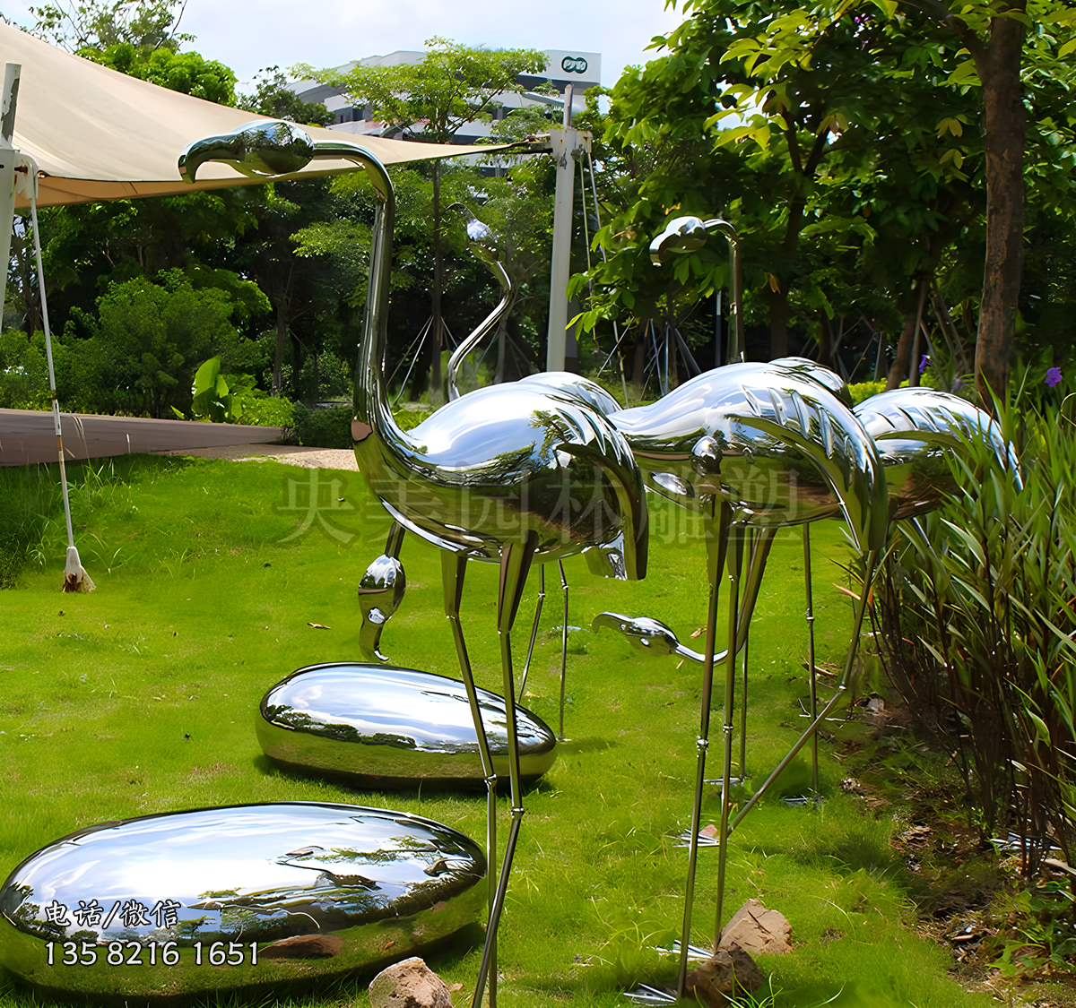 鏡面不銹鋼鍛造火烈鳥雕塑