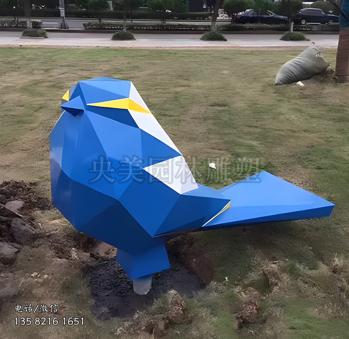 幾何塊面不銹鋼小鳥雕塑