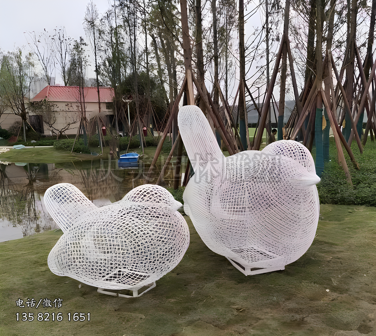 鐵藝網(wǎng)格小鳥(niǎo)雕塑擺件