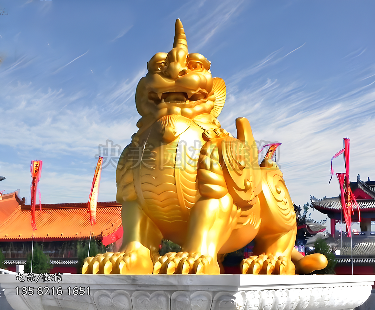 大型噴金獬豸銅雕塑