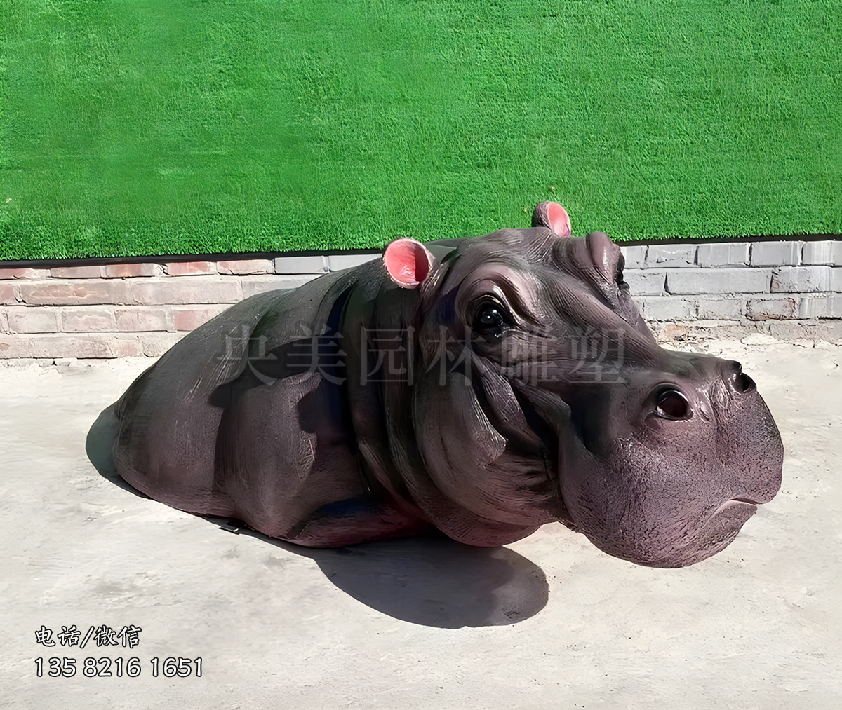 鉆地（水）而出的仿真河馬造型雕塑