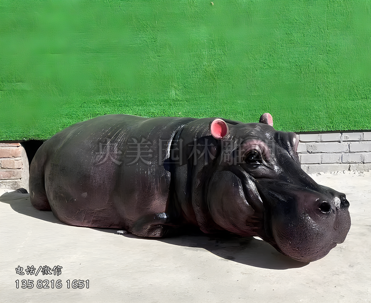 玻璃鋼仿真河馬，臥地（水）河馬雕塑