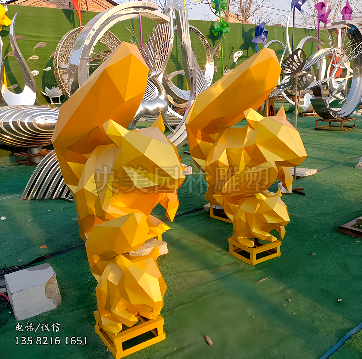 不銹鋼切面松鼠景觀動物擺件