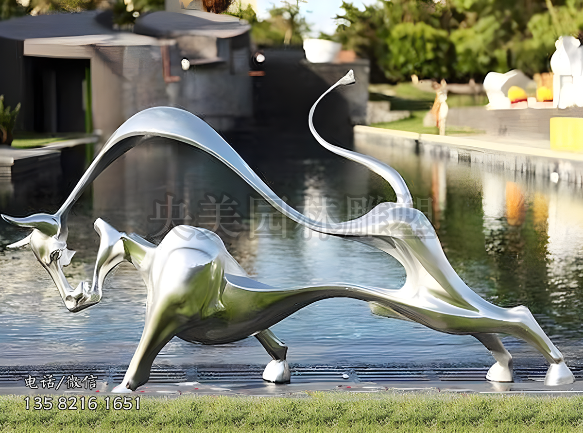 鏤空創(chuàng)意不銹鋼抽象牛雕塑