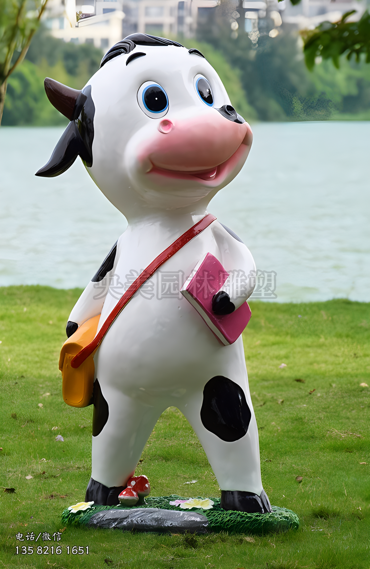 背書(shū)包上學(xué)的卡通小奶牛雕塑