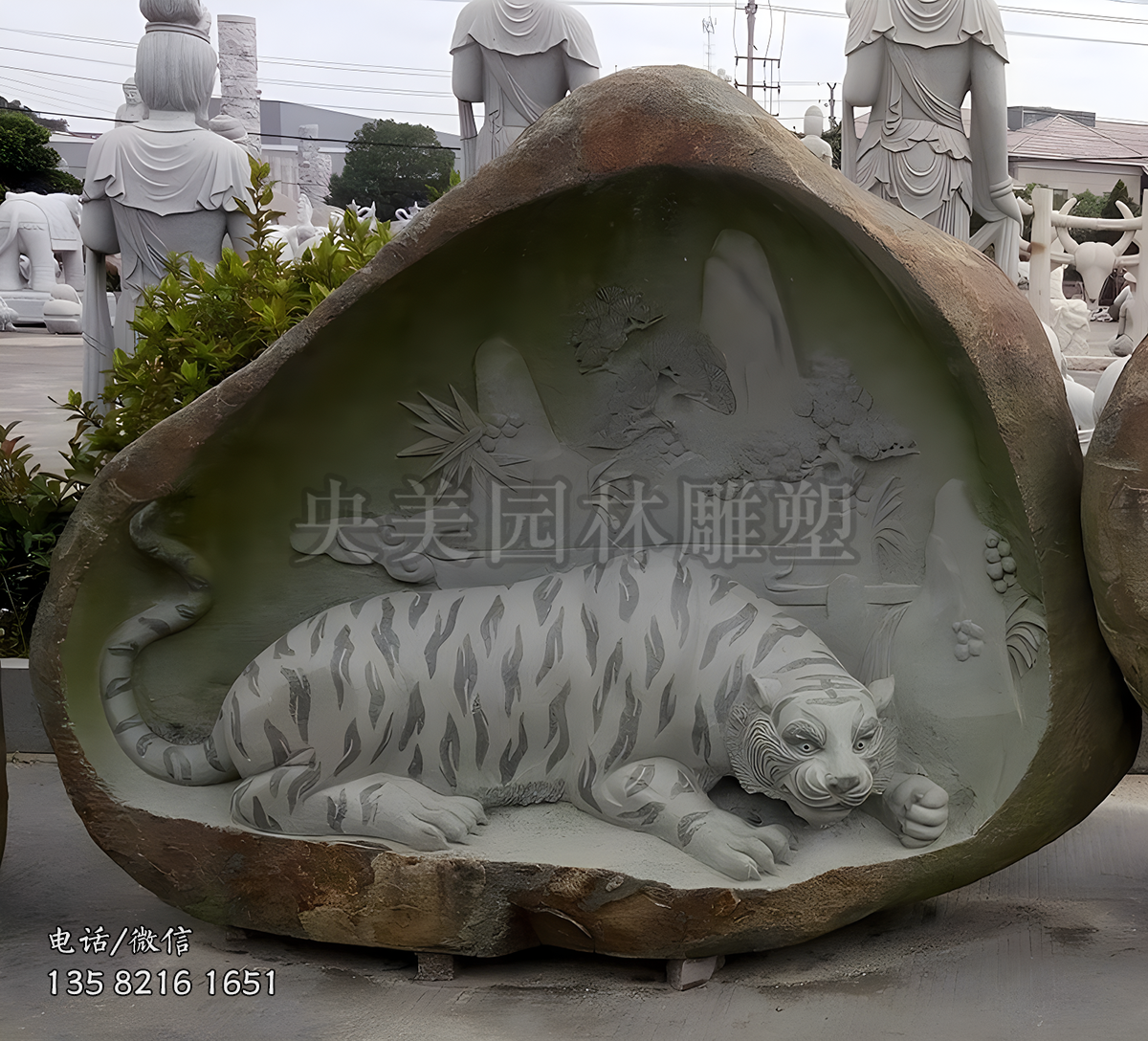 浮刻臥地老虎石雕景觀裝飾雕塑