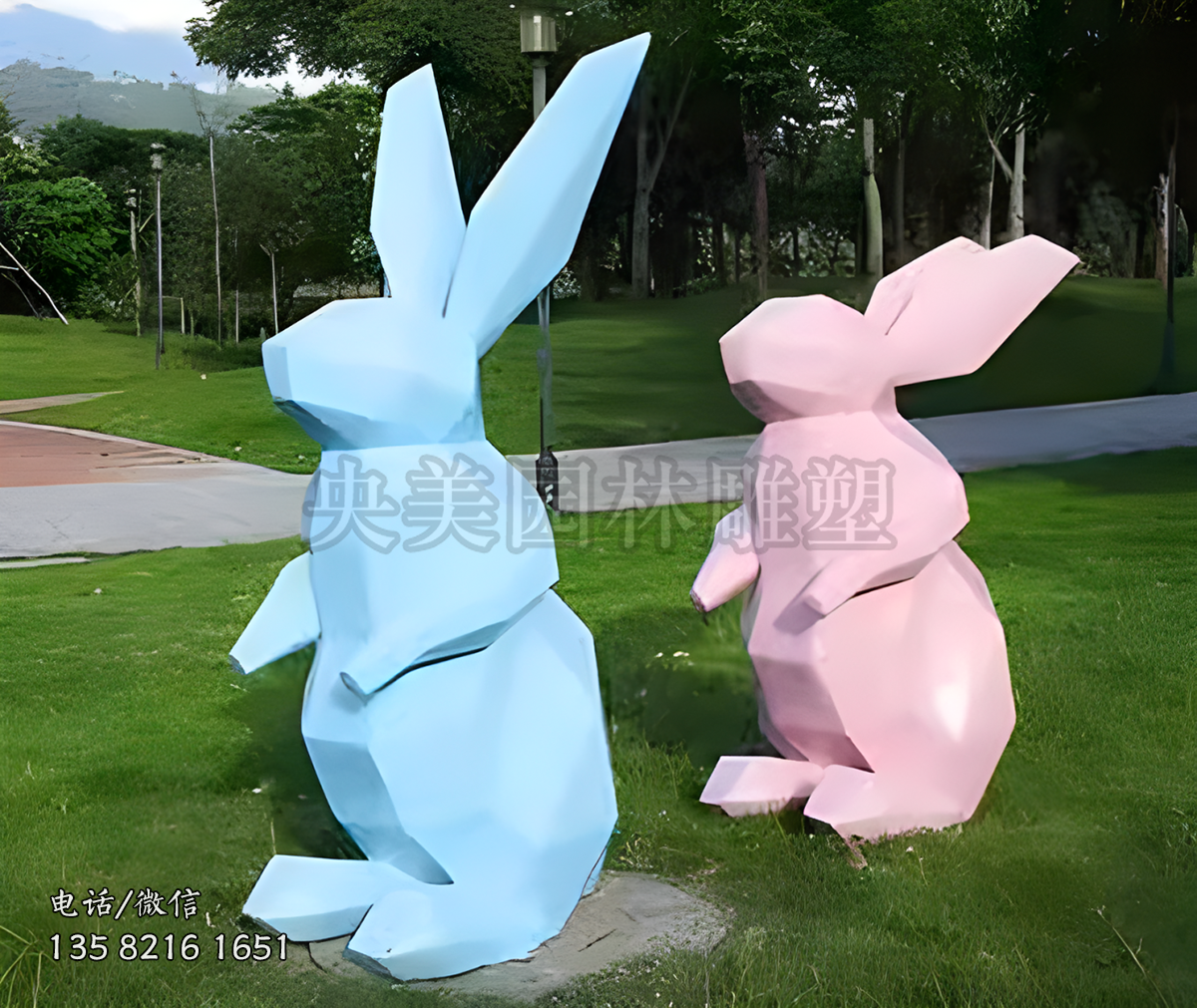 不銹鋼塊面兔子雕塑擺件