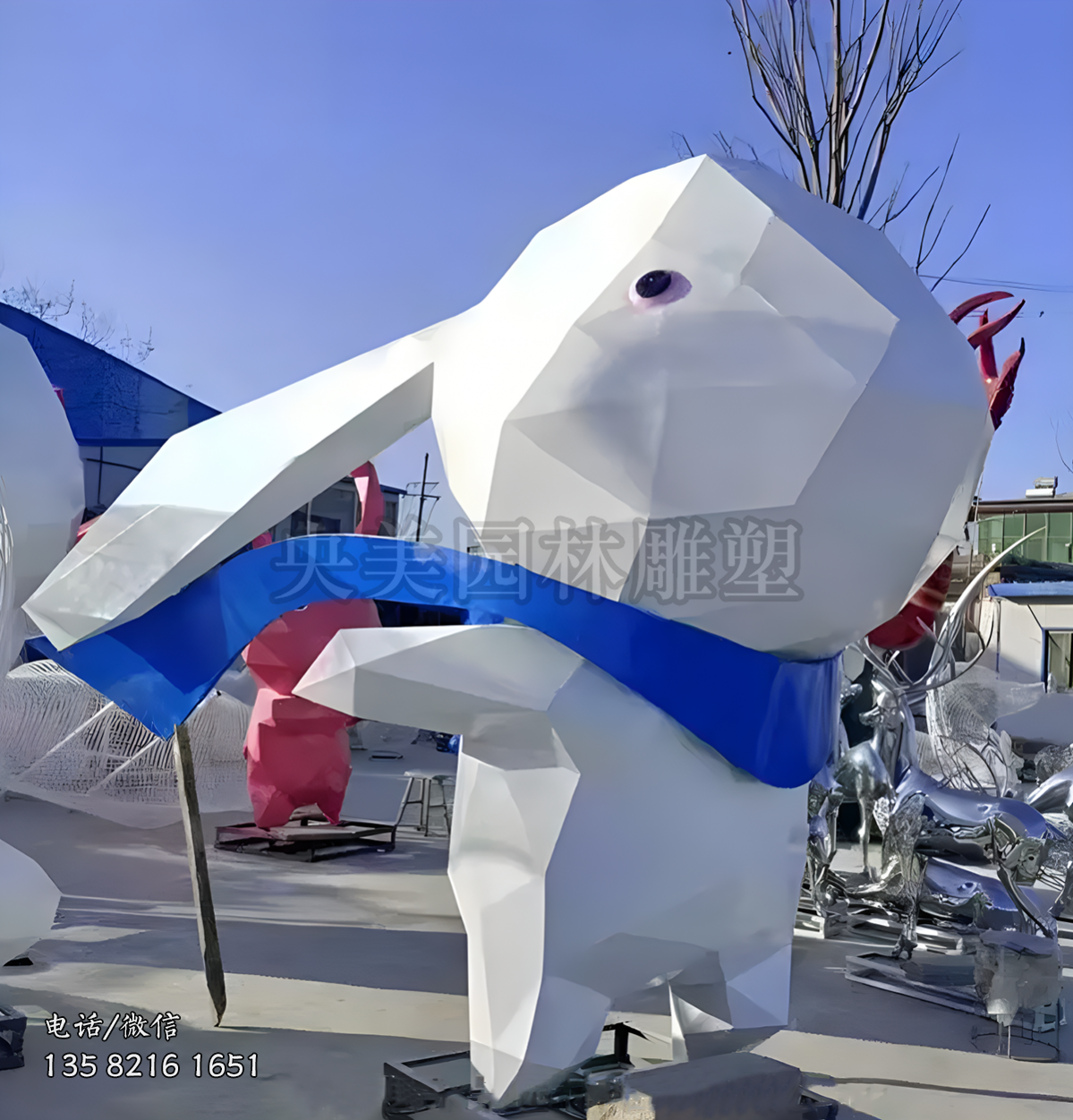 切面不銹鋼抽象兔子雕塑