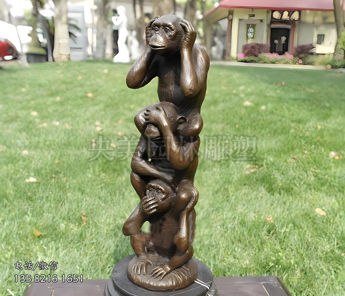 鑄銅猴子情景銅雕