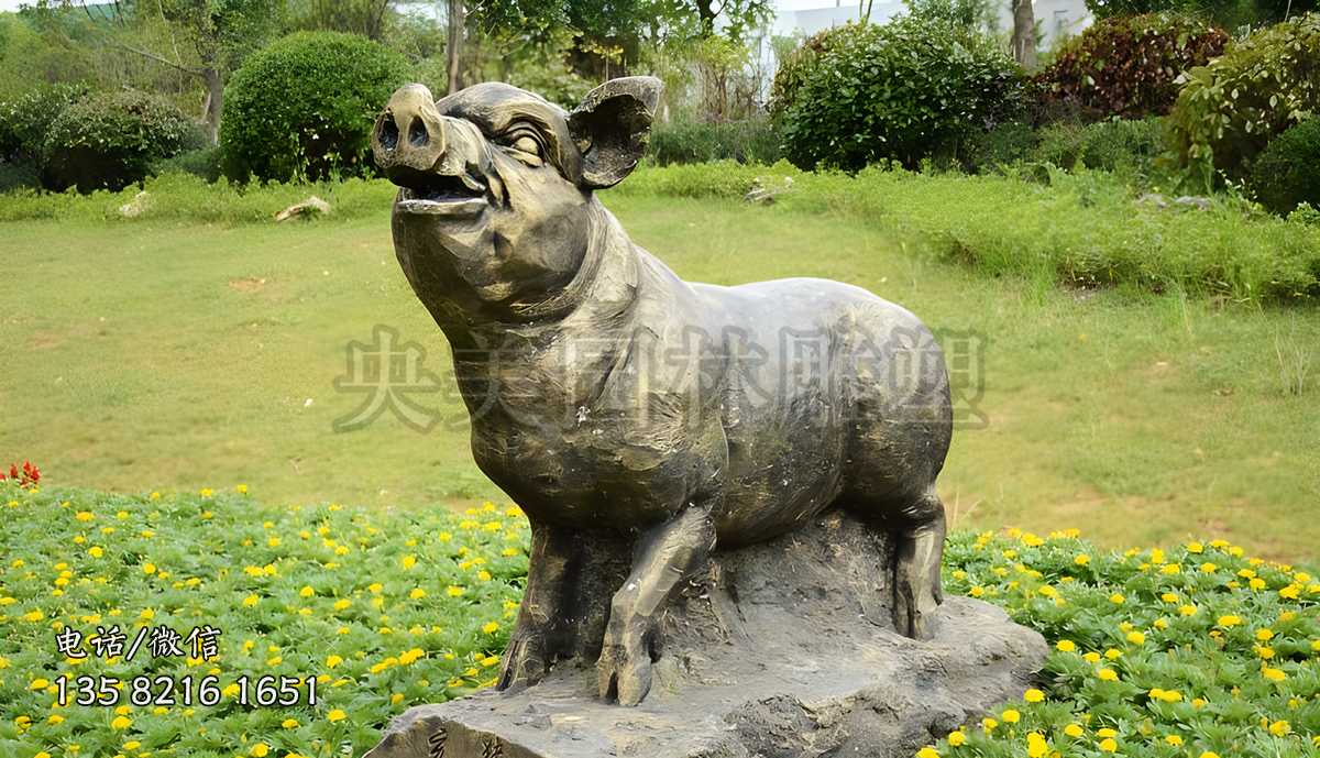 鑄銅生肖豬雕塑擺件