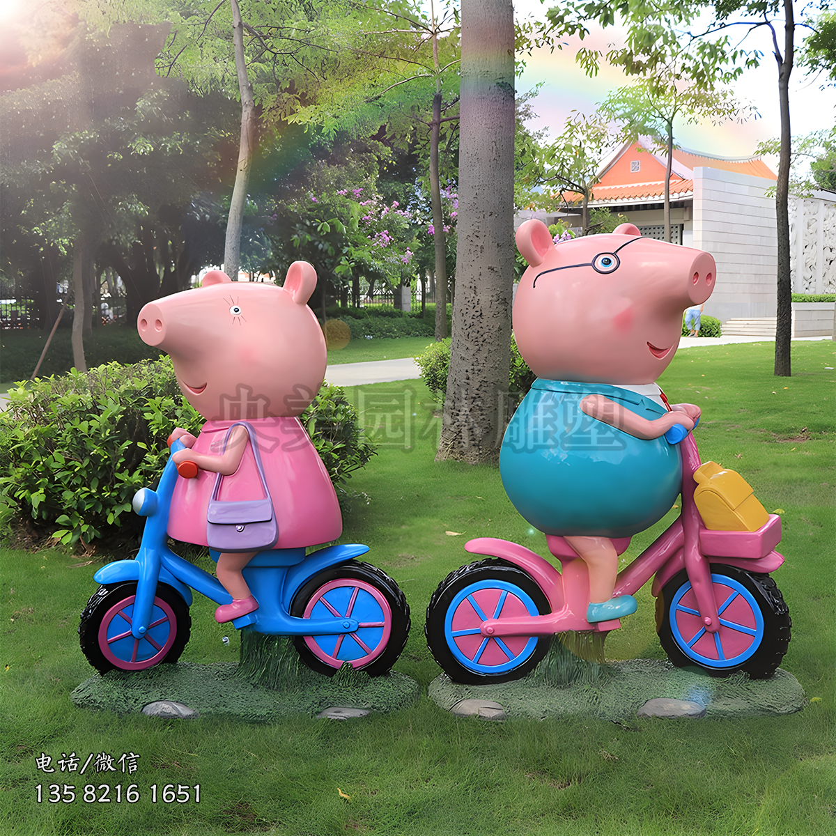騎單車的小豬佩奇系列雕塑