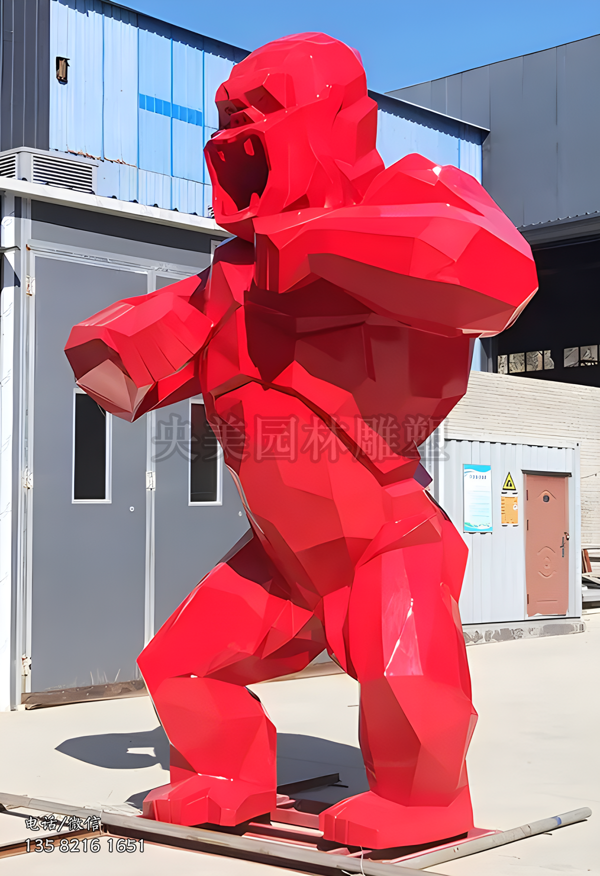 幾何塊面不銹鋼大猩猩雕塑
