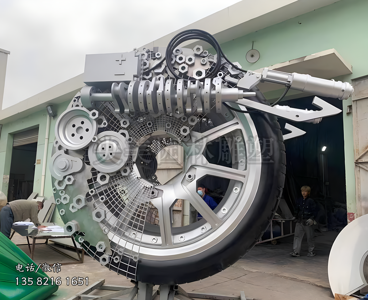創(chuàng)意不銹鋼機(jī)械車輪雕塑