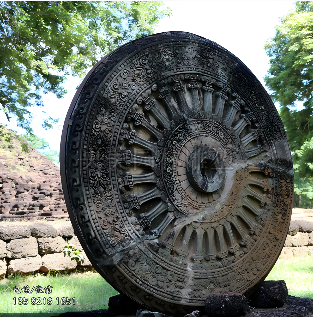 仿古浮刻車轱轆石雕雕塑