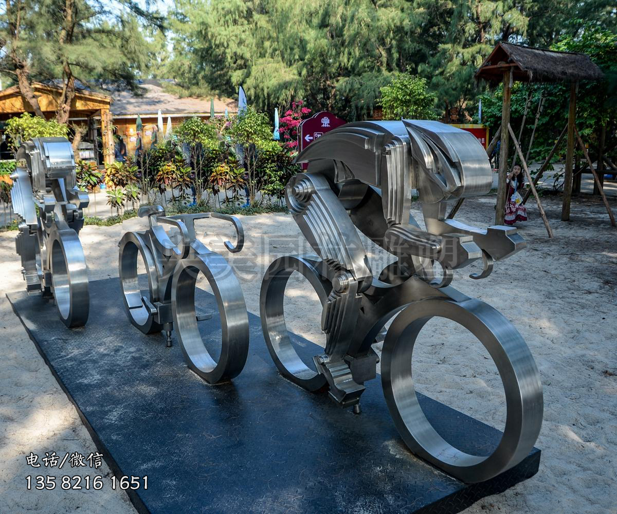 不銹鋼抽象騎行（自行車(chē)）人物雕塑