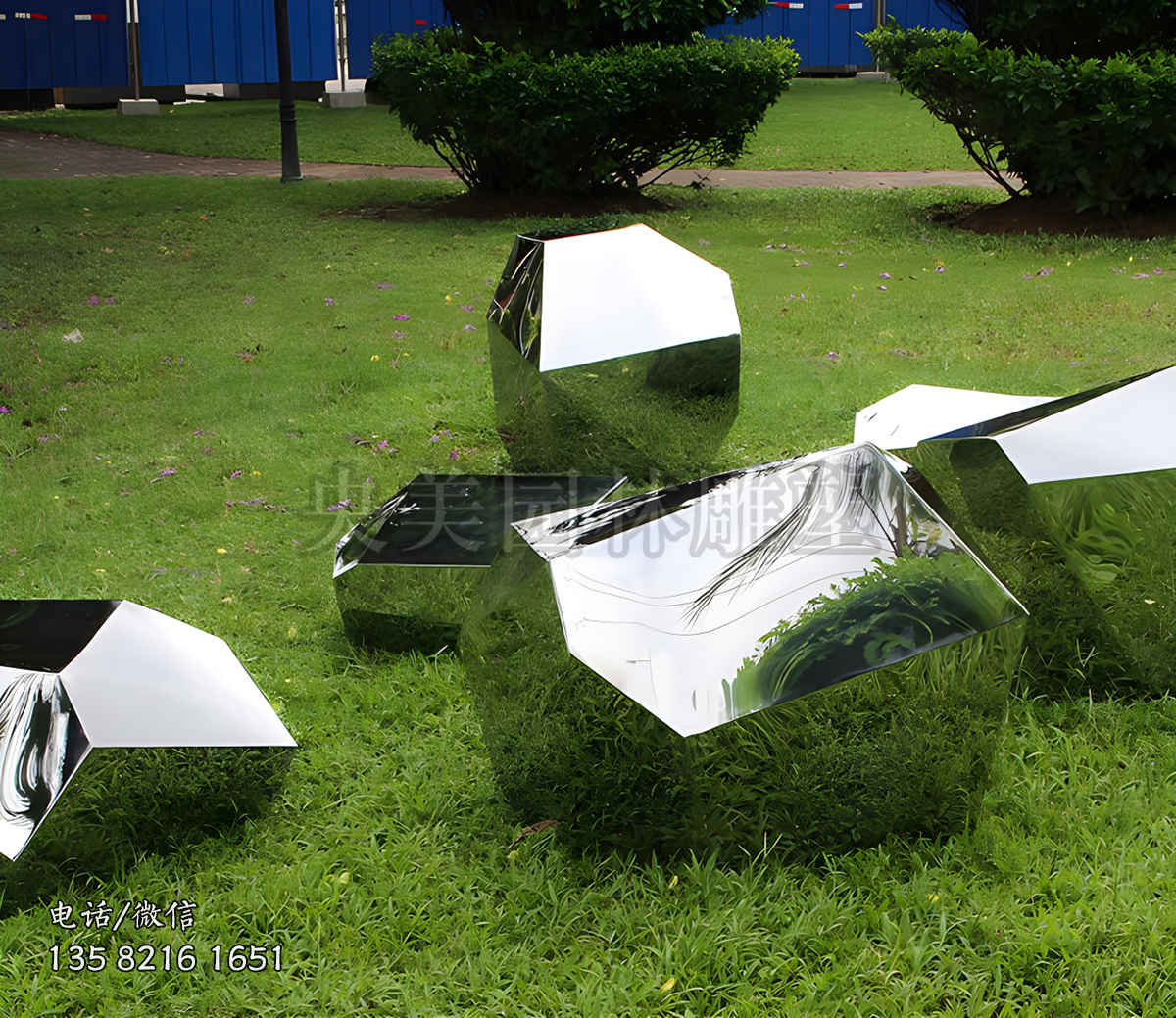 幾何形石頭不銹鋼雕塑擺件