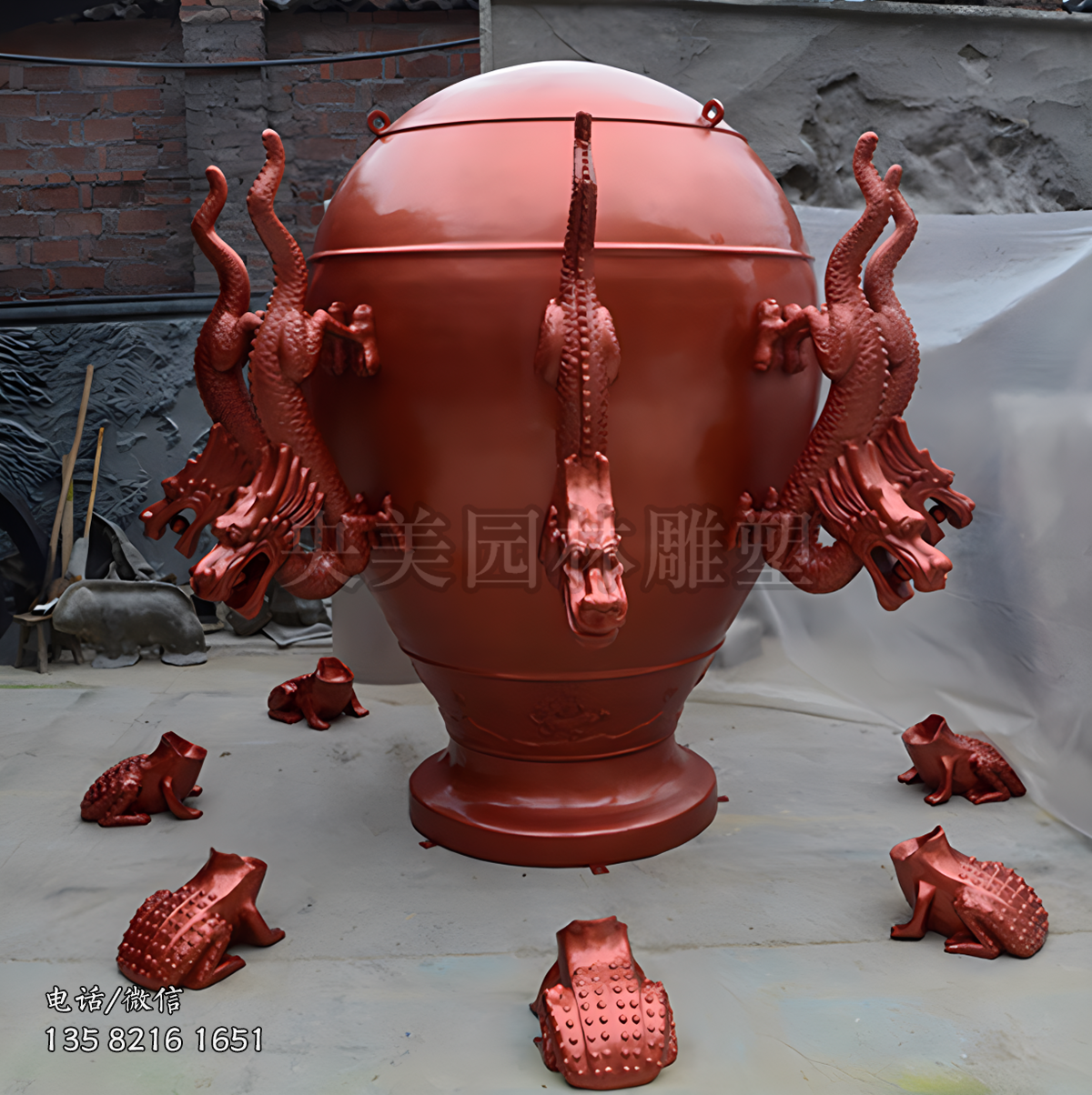 紫銅色玻璃鋼地動(dòng)儀雕塑擺件